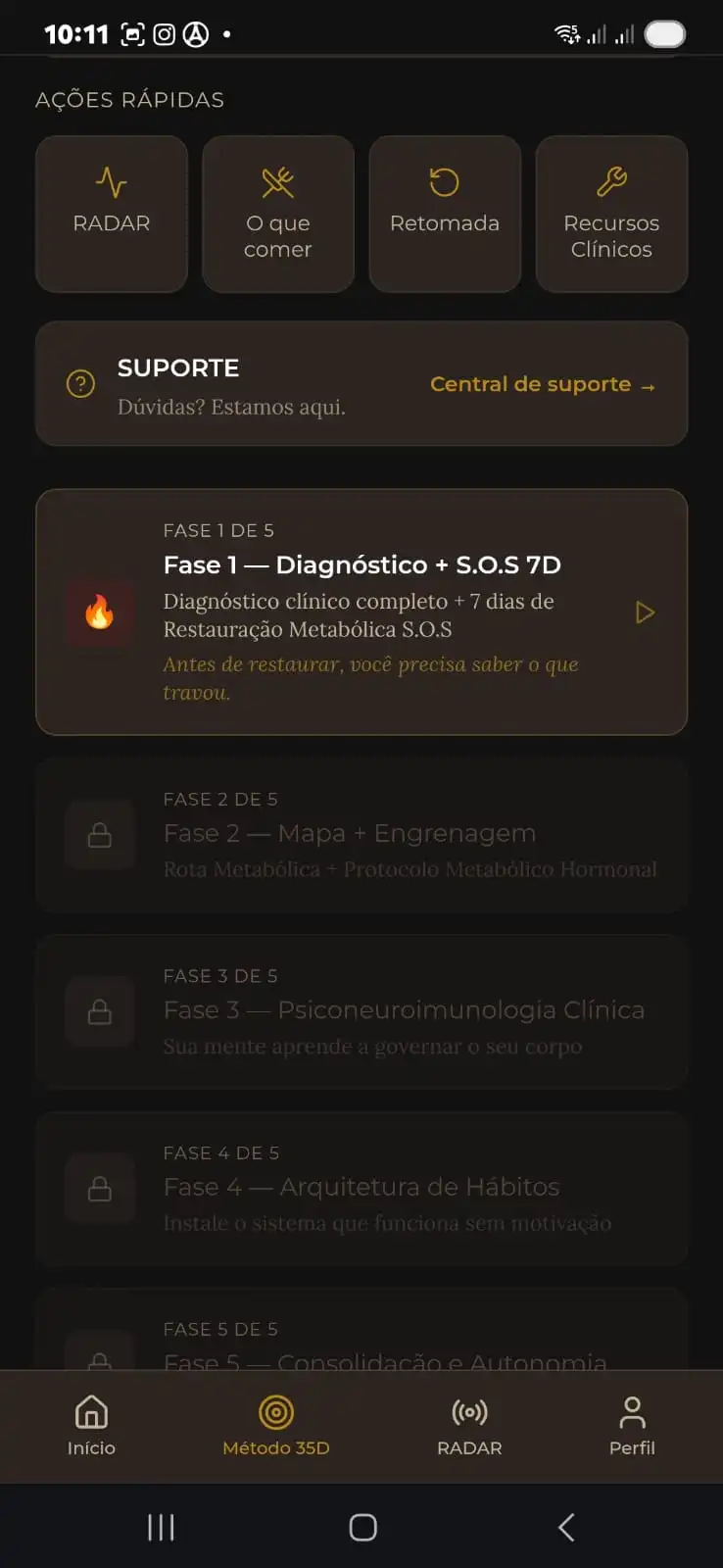 Tela do app: rota de restauração