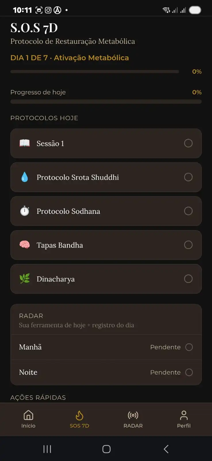 Tela do app: execução diária